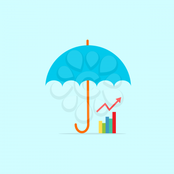 Umbrella covers the profit growth schedule. Vector illustration .