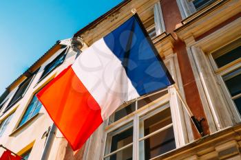 French Tricolours Flag Decorate A Local Government Building In Paris, France