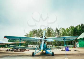 MINSK, BELARUS - JUN 04, 2014: Famous soviet plane paradropper Antonov An-2 Heritage of Flying Legends aircraft in Belarusian Aviation Museum (in Borovoe), June 04, 2014 in Minsk, Belarus