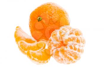Peeled tasty sweet  orange mandarin fruit isolated on white background