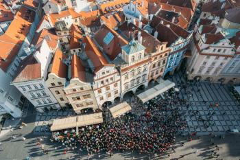 Cityscape of Prague, Czech Republic. View from viewpoint on old hall tower.