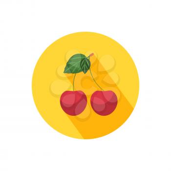 Cherry icon with shadow in flat design