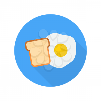 Egg with bread icon on white and blue background. Flat style
