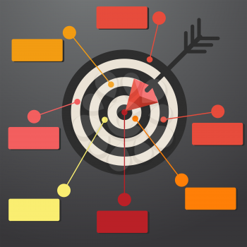 Target with multicolor banners board. Business concept infographic template. Business target marketing dart idea. Darts game rules. Abstract target option infographic elements