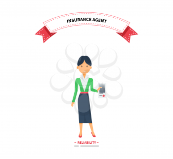 Insurance agent woman reliablity design flat. Insurance and agent woman, reliablity and insurance concept, insurance icon, business protection insurance, safety insurance, insurance illustration