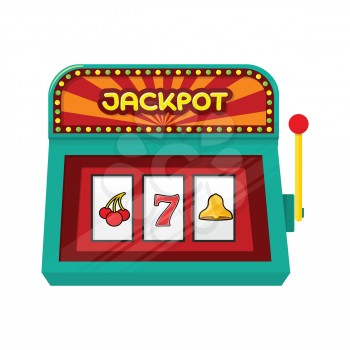 Slot machine web banner isolated on green. One arm gambling device. Casino jackpot, slot machine, fruit machine, luck game, chance and gamble, lucky fortune. Vector illustration in flat style