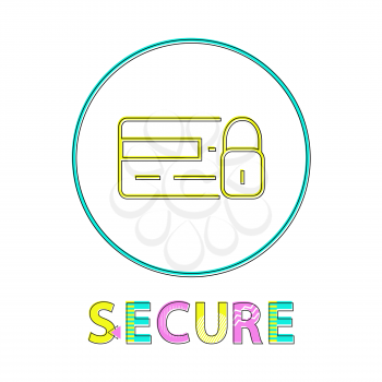 Secure online shopping service round linear button. Credit card and small lock on web icon outline template isolated cartoon flat vector illustration.