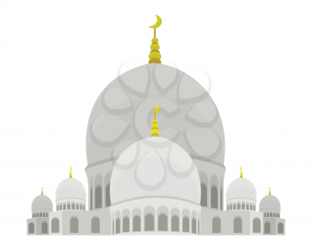Illustration of the Grand Mosque of Sheikh Zayed. Muslim Mosque. United Arab Emirates sacred building, cultural monument. Isolated object in flat design on white background. Vector illustration.