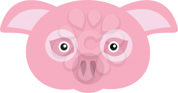 Pig carnival mask vector illustration in flat style. Pink pig domestic animal face. Funny childish masquerade mask isolated on white. New Year masque for festivals, holiday dress code for kids