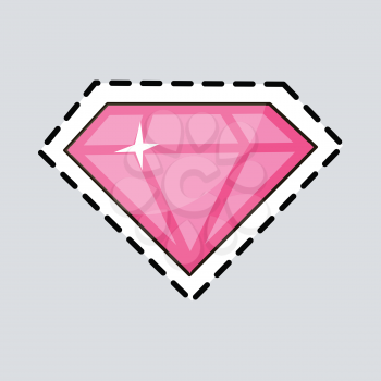 Pink diamond. Cut it out. Accessory. Illustration of isolated precious stone with facets. Luxurious thing for women. Rose-coloured expensive jewel. Cartoon design. Fashion. Flat style. Vector