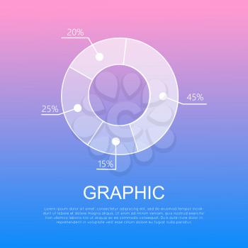 Graphic isolated circular diagram with percentages. Vector round infographic diagram with text beneath it. Visual image results shown in round graph. Business circular connected chart concept.
