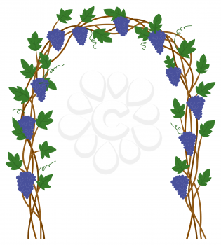 Grape gate, harvest festival in Europe, natural element of exterior. Terrace sign, branch with leaf, vineyard place, purple plant, entrance symbol vector