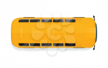 Bus top view icon. Yellow school bus roof flat vector illustration isolated on white background. City public transport. For game environment, transport concept, urban infographics, logo, web design