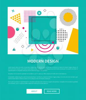 Modern design of web poster with buttons about and read more, cover for annual report, presentation page with geometric figures vector illustration