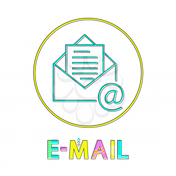 E-mail round bright linear icon with open envelope that has letter inside. Convenient way to send messages by Internet isolated vector illustration.