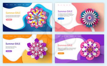 Papercut 3d flower, summer discount and spring sale vector, flowers and blossom brochure with information about clearance, sales and special offers from shops. Website flat style. Summertime proposal