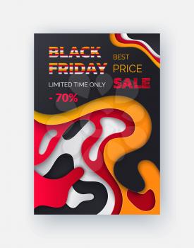 Coupon on Black Friday clearance, big sale up to 70 percent off, buy now. Vector discount certificate template, blurred lines of red, orange and white