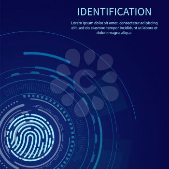 Identification poster with text sample vector. Fingerprint and digital scanning system of prints recognition. Authentication method scan fingermark