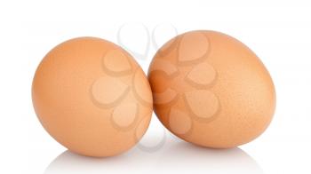 two chicken eggs isolated on white background 