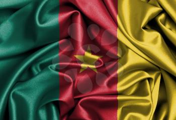 Satin flag, three dimensional render, flag of Cameroon