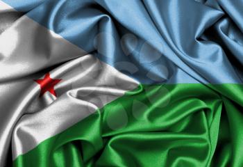 Satin flag, three dimensional render, flag of Djibouti