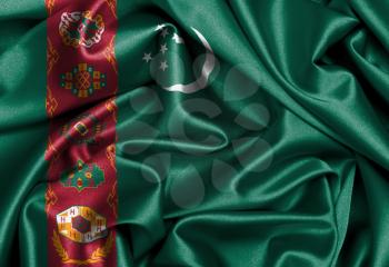 Satin flag, three dimensional render, flag of Turkmenistan