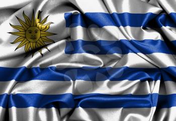 Satin flag, three dimensional render, flag of Uruguay