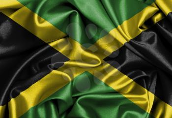 Satin flag, three dimensional render, flag of Jamaica