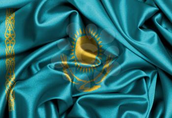 Satin flag, three dimensional render, flag of Kazakhstan