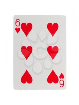 Old playing card (six) isolated on a white background
