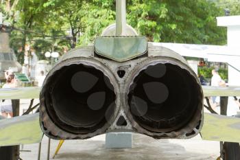 The exhaust of an old Vietnam war-plane displayed in Saigon