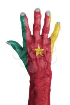 Hand of an old woman with arthritis, isolated on white, Cameroon