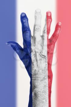 Isolated old hand with flag, European Union, France