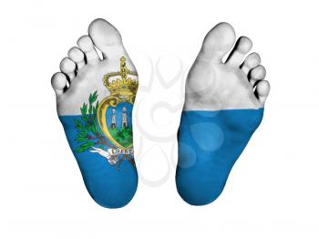 Feet with flag, sleeping or death concept, flag of San Marino