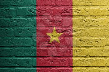 Brick wall with a painting of a flag isolated, Cameroon