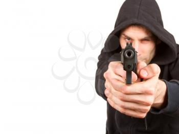 Man with a gun, isolated on a white background