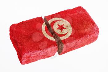 Rough broken brick, isolated on white background, flag of Tunesia