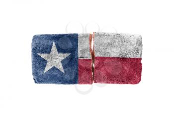 Rough broken brick, isolated on white background, flag of Texas