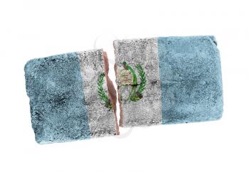 Rough broken brick, isolated on white background, flag of Guatemala