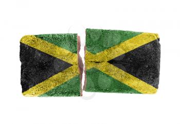 Rough broken brick, isolated on white background, flag of Jamaica