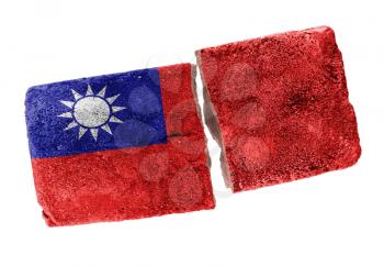 Rough broken brick, isolated on white background, flag of Taiwan