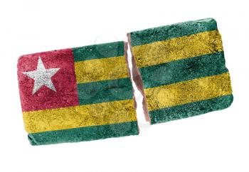 Rough broken brick, isolated on white background, flag of Togo
