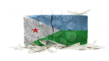 Brick with broken glass, violence concept, flag of Djibouti