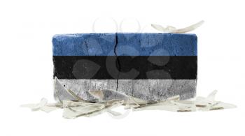 Brick with broken glass, violence concept, flag of Estonia
