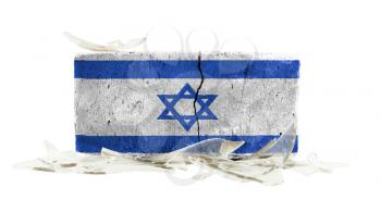 Brick with broken glass, violence concept, flag of Israel