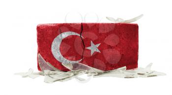 Brick with broken glass, violence concept, flag of Turkey