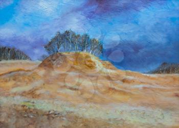 Painting of a hill and some trees