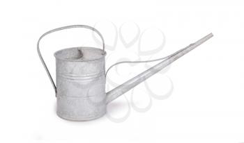 Aged metallic watering can isolated on white background