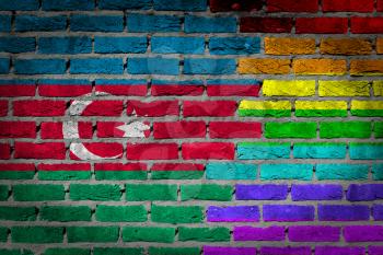 Dark brick wall texture - coutry flag and rainbow flag painted on wall - Azerbaijan