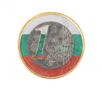 Euro coin, 1 euro, isolated on white, flag of Bulgaria
